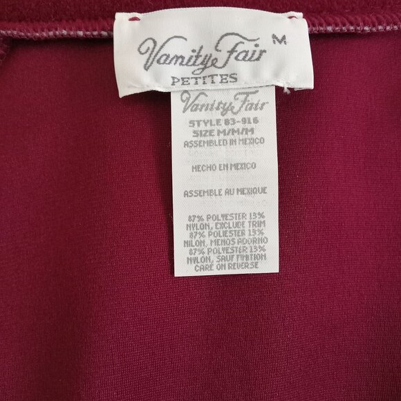 Vanity Fair Petites Burgundy Long Sleeve Button-Down Nightgown Robe Vintage PM - Picture 2 of 9